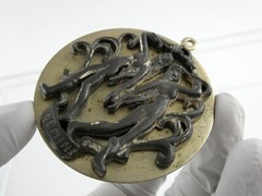 Vintage Edlee Gold and Gray Tone Gemini Medallion Pendant NEEDS BAIL AS IS 53.1g