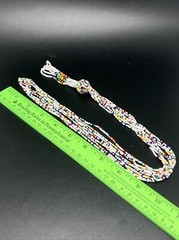 Vintage white green red yellow Glass Seed Beaded 34” Necklace 4190