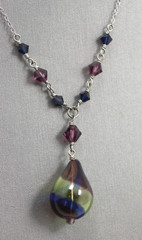 925 sterling silver purple blown art glass tear drop pendant chain necklace 18″