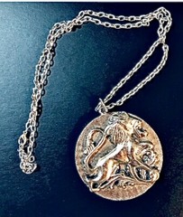 Silver Lion Leo Necklace Medallion Gothic Zodiac Pendant 30” Chain Cosplay Vtg
