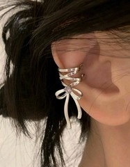 Silver Clip On Bow Earrings with Pink Diamond Centered Piece