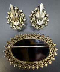 Vintage European Glass Rhinestone Brooch Pin Clip Earrings Glass AS IS READ