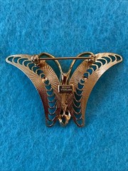 925 Sterling Silver Vintage Signed BEAU Filigree Floral BUTTERFLY Pin Brooch