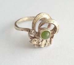 Vintage Ring Nephritie stone Sterling Silver 875 Star USSR time Jewelry size 7.5