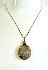 VTG Petoskey Stone Pendant Sterling Silver Necklace Fossilized Coral Jewelry