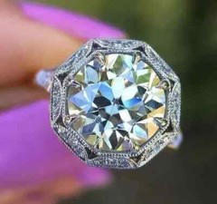 Art Deco Style 3.7Ct Round Lab Created Diamond Engagement Ring 14K White Gold FN