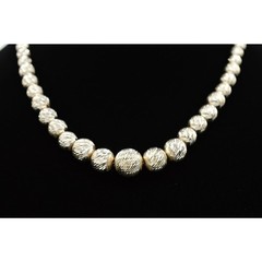 Vintage Statement Collar Necklace Chain Beaded Silver Non-Magnetic Metallic BinM