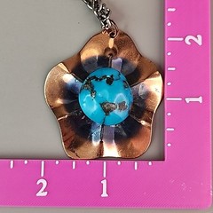Vintage Turquoise Necklace Pendant Scalloped Copper 23″