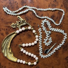Mixed Lot Vintage Broaches and Pearl And Stone Necklaces. All Wearable.