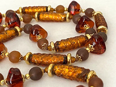 Vintage Amber Murano Glass Made in Italy Glass Bead Necklace 33″ w/ ORIGINAL TAG