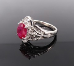 Vintage 1.17ct Vivid Red Ruby & 0.68ct Diamond Platinum Cocktail Ring Size 7