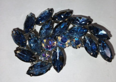 JULIANA Aqua Blue Rhinestone Leaf Flower Pin Broach Multi shaped Rhinestones