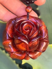 Natural Root Amber Hand Carved Rose Pendant Vintage Estate Jewelry Gift