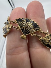 Vintage Amita Damascene Fan Link 3 Piece Set 24k Gold Plated Japan Full Parure