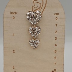 Triple Heart Dangle Earrings Gold Tone Clear Rhinestone Acrylic Statement 2.25″