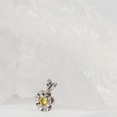 14K Solid White Gold Lab-Created Yellow Spinel Sun Pendant Necklace, 0.2 CTW