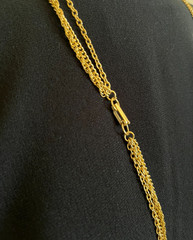 Vintage Long Gold Tone Multi Strand Chain Necklace Filigree Textured Balls 51″