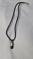 Vintage, Black Stone Pendant, Sterling Silver, 15″ Black Leather Cord (1168)