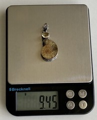 Ammonite Fossil Gemstone Bezel Set 1.75” Pendant 925 Sterling Silver 9.45g Vtg.