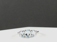 Estate 10K White Gold Blue Tuormaline Diamond Ring 3 Stone Jewelry Size 6.75