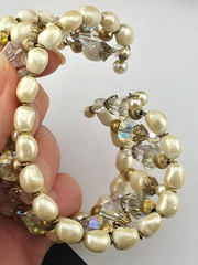 Chunky Heavy Vintage Baroque Glass Pearls Aurora Borealis Crystal Wrap Bracelet