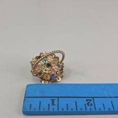 Vintage Flower Basket Pendant Multicolor Rhinestones Faux Pearls Rope Handle