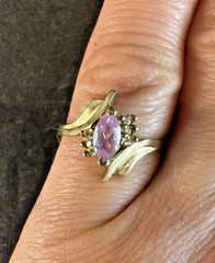 Vintage Estate Marquise Cut Pink Sapphire 10K Yellow Gold Ring Size 8