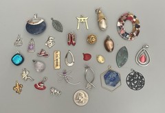 VTG-Now Lot 28 Pendants-Charms Mixed Materials-Metal-Glass-Plastic-Enamel