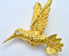 VINTAGE 18K Yellow Gold HUMMINGBIRD Brooch With Accents Diamond Lot 4