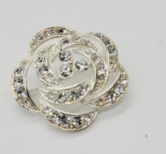 Flower Brooch White Crystal PAVE Silver Tone 1.25 in Vintage Signed