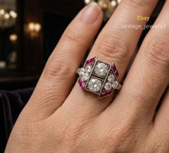 1.5CT Lab Created Round Cut Two Stone Vintage Art Deco Cocktail Ring 14K Gold FN
