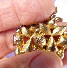 NICE Vintage Signed TONA Crystal Dangle Earrings Icy Clear & Golden Rhinestones