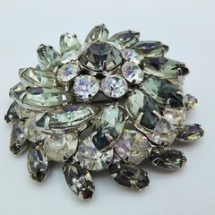 Vintage Smoky Gray Rhinestone Flower Burst Brooch Hollywood Regency Glamour