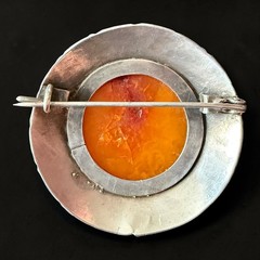 ORNO Baltic Amber Brooch 800 Silver Polish Modernist Pin Mid Century Warsaw