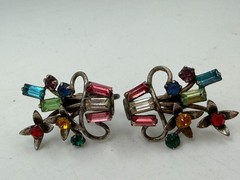 Vintage Earrings Cal Arts Sterling Flower Basket Multicolor Screw On