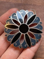 Vintage M. Ocampo Taxco Mexico Sterling Silver 925 Flower Brooch Pendant Inlay