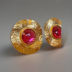Vintage Cabochon Clip Earrings Fuchsia Pink Chunky Mogul Runway Gold Tone