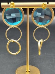 Gorgeous Chic Aquamarine Color Glass Gold Tone Pierced Earrings Not Marked