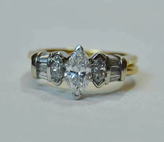 Art Deco Vintage Marquise Lab Created Diamond Wedding 14K Gold Finish Ring Set