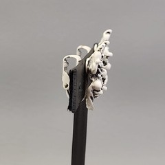Vintage Clamper Bracelet Clip On Earrings Set White Enamel Black Washed Flowers