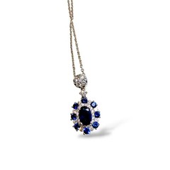 18k White Gold Pendant Necklace with Blue Sapphire & White Diamonds 3.51g. 18″