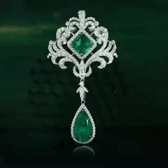 Art Deco Style Lab Created Diamond Emerald Wedding Pendant 14K White Gold Plated