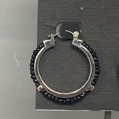 Cookie Lee Hoop Earrings Silver Tone Black Beads Dangle Drop Pierced NOS 1.5″
