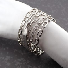 VTG Michael Kors 5 Row Pave Crystal Open Cuff 6 1/2″ Silver Tone Cuff Bracelet