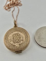 Antique Double Sided Rose Rolled Gold Flowers & Ribbon Design Locket Necklace