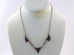 Vintage Unmarked Silver Tone Metal and Lapis Inlay Necklace 17.75 Inches VG
