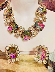 Juliana DeLizza Elster Necklace Earring Watermelon Multifacet Jonquil Rhinestone