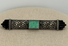 Vintage Art Deco 935 Sterling Silver Marcasite Enamel Amazonite Brooch