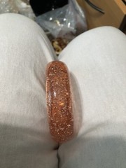 lucite bangle bracelet vintage free form Orangy Copper Encased Glitter xl size