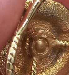 Vtg 1970s 1980s Scarf Slide Ring Gold Tone Large Pearl Cabochon Rhinestone Chunk